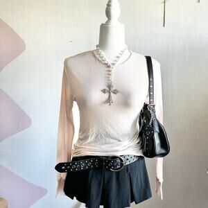Pink Mesh 100% Silk Top, Coquette Balletcore Y2K Soft Girl Made By Under Silk‎